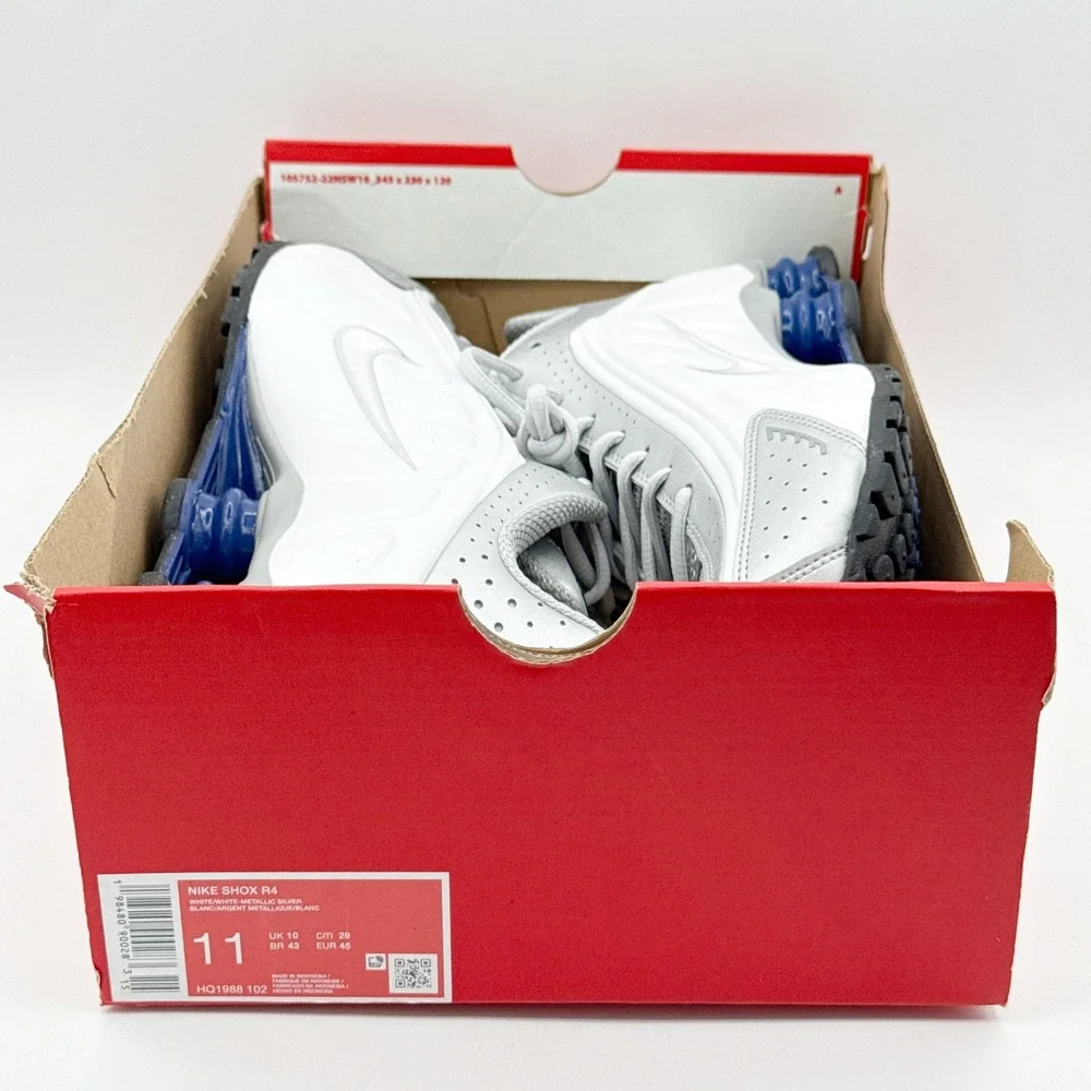 Nike Shox R4 Size 11 Mens White/White Silver HQ1988-102, NEW